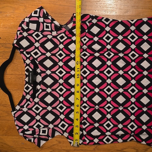 LIZ CLAIBORNE WOMENS BLACK & PINK SYMMETRICAL SMALL CAP SLEEVES DRESS SIZE LARGE - Picture 6 of 11